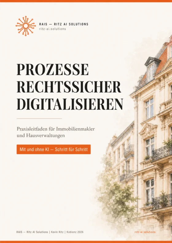 Cover des Prozesshandbuchs: Prozesse rechtssicher digitalisieren — Praxisleitfaden für Immobilienmakler und Hausverwaltungen